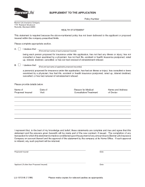 Health Statement Supplement to Application
