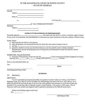 Georgia Dispossessory Affidavit and Summons
