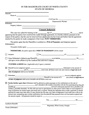 Georgia Dispossessory Warrant Consent Judgment