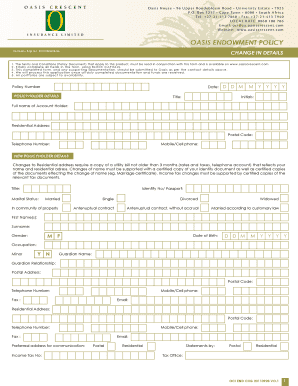 Oasis Endowment Policy Change Form