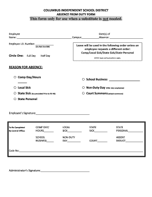 Absence from Duty Form