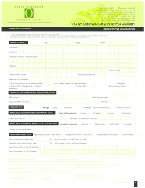 Oasis Endowment & Pension Annuity Request for Quotation