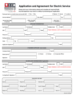 Application and Agreement for Electric Service