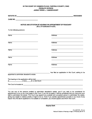 Notice and Citation of Hearing on Appointment of Fiduciary
