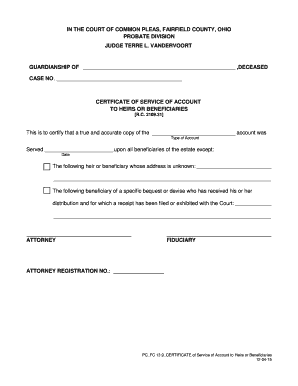 Certificate of Service of Account to Heirs or Beneficiaries