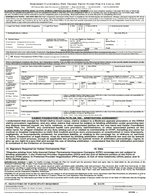 Kaiser Permanente HMO Enrollment Change Form