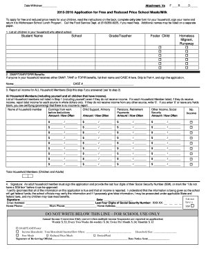 2015-2016 Application for Free and Reduced Price School Meals