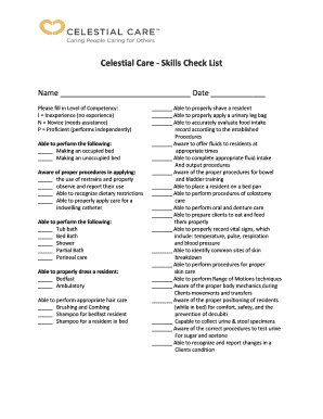 Celestial Care Skills Checklist
