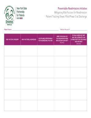 New York Preventable Readmissions Patient Tracking Sheet