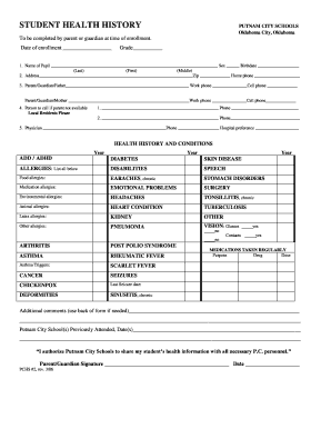 Student Health History Form
