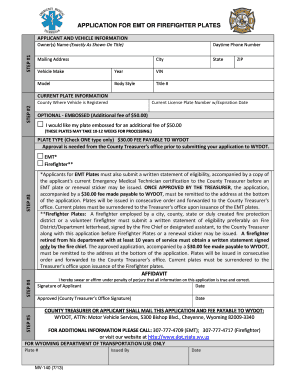 Wyoming EMT or Firefighter Plate Application
