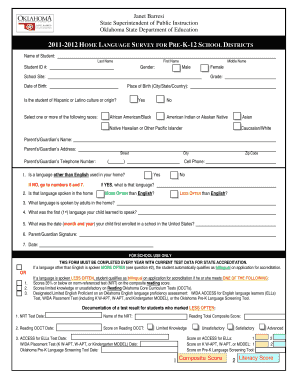 2011-2012 Home Language Survey for Pre-K-12 School Districts
