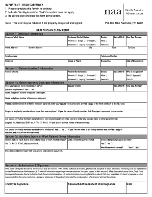 Health Plan Claim Form