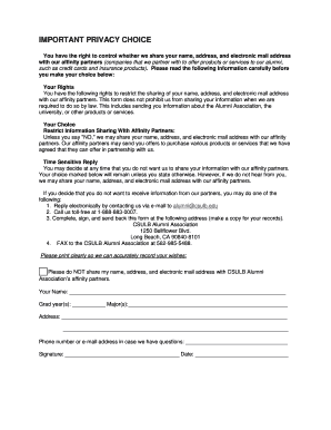 California State University Long Beach Alumni Affinity Partner Opt-Out Form