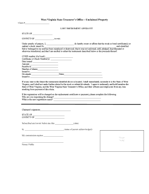 West Virginia Lost Instrument Affidavit