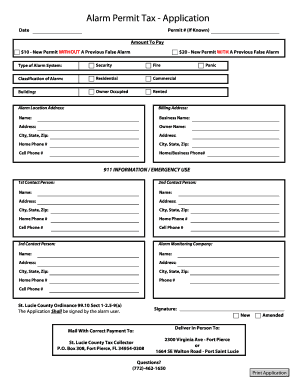 Alarm Permit Tax Application