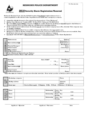 Redmond Police Department Alarm Registration Form