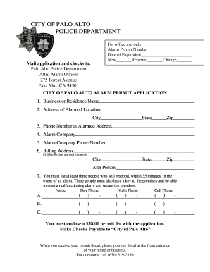 City of Palo Alto Alarm Permit Application