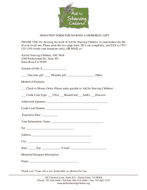 Memorial Gift Donation Form