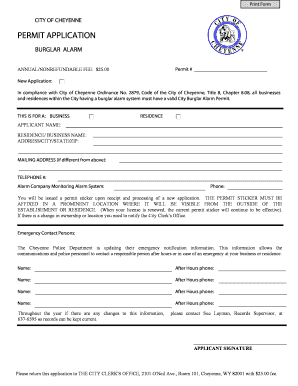 City of Cheyenne Burglar Alarm Permit Application