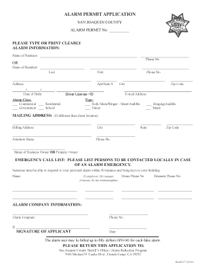 San Joaquin County Alarm Permit Application