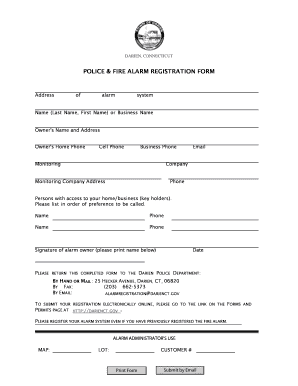 Police and Fire Alarm Registration Form
