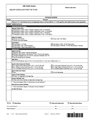 Major Vascular Post-Op Plan
