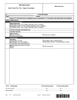 Admit Chest Pain Plan