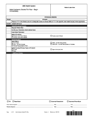 Admit Ischemic Stroke TIA Plan
