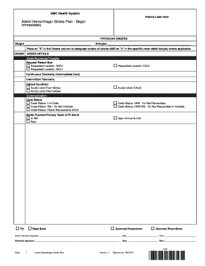 Admit Hemorrhagic Stroke Plan