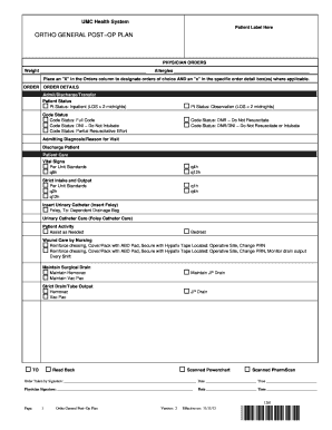 Ortho General Post-Op Plan