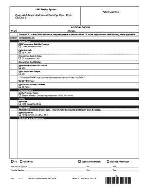 Open AAAMajor Abdominal Post-Op Plan - Post- Op Day 1