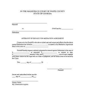Affidavit of Default on Mediation Agreement