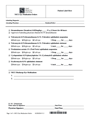 NICU Eye Medication Orders Form