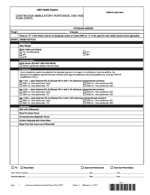 Continuous Ambulatory Peritoneal Dialysis Plan (CAPD) Form