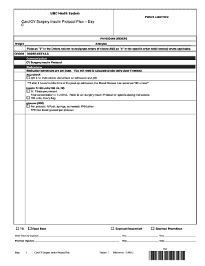 CV Surgery Insulin Protocol Plan