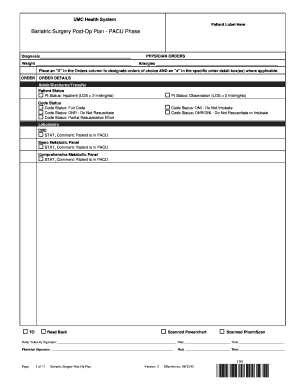 Bariatric Surgery Post-Op Plan - PACU Phase