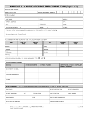Application for Employment Form