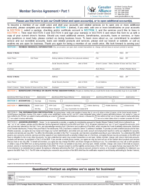 Greater Alliance Credit Union Member Service Agreement