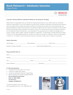 Bosch Platinum+4 Satisfaction Guarantee Claim Form