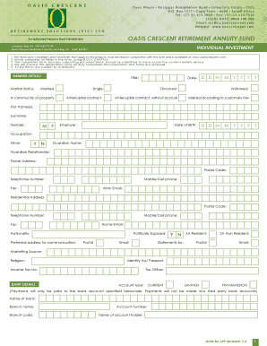Oasis Crescent Retirement Annuity Fund Application Form