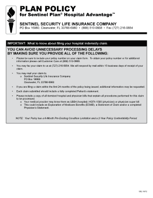 Sentinel Plan Hospital Advantage Claim Form