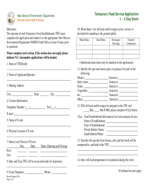 New Mexico Temporary Food Service Application