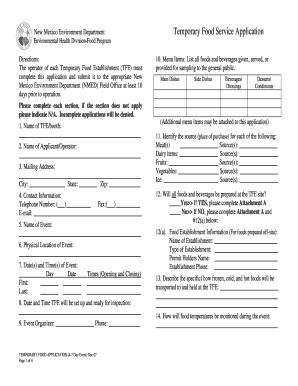 New Mexico Temporary Food Service Application