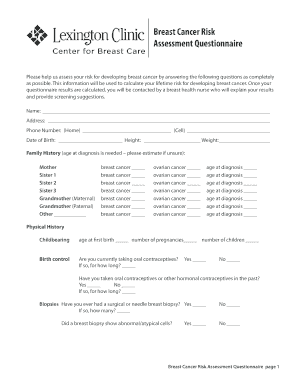 Breast Cancer Risk Assessment Questionnaire