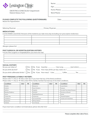 Obstetrics-Gynecology Patient History Form