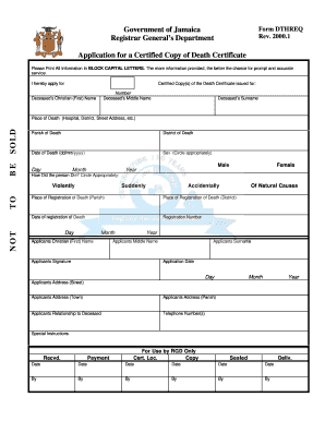 Application for Certified Copy of Death Certificate