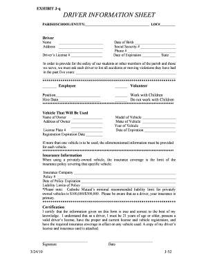 Driver Information Sheet