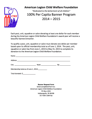 American Legion Child Welfare Foundation Banner Request Form