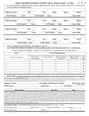 Free and Reduced Price School Meal Application